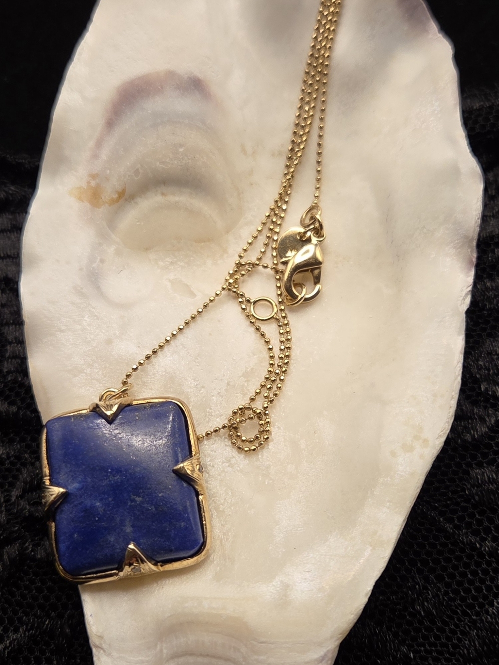 Marcia Moran 18k Gold Plated Statement Lapis Lazuli Rectangle Pendant Necklace